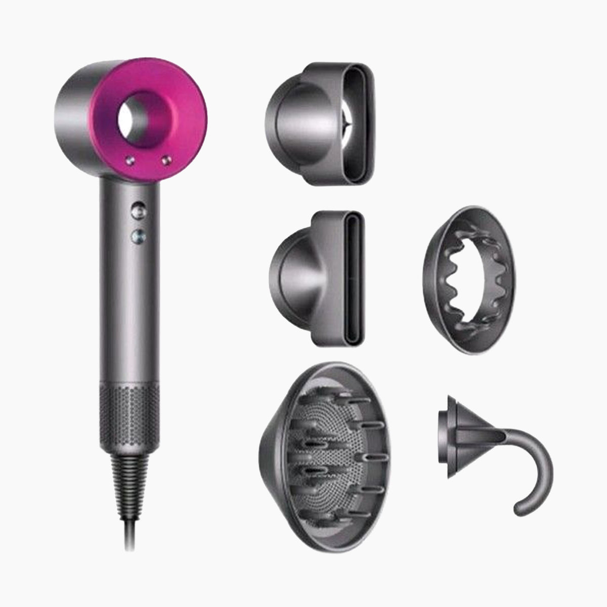 Dyson Supersonic Hair Dryer in Fuchsia/Nickel with styling attachments