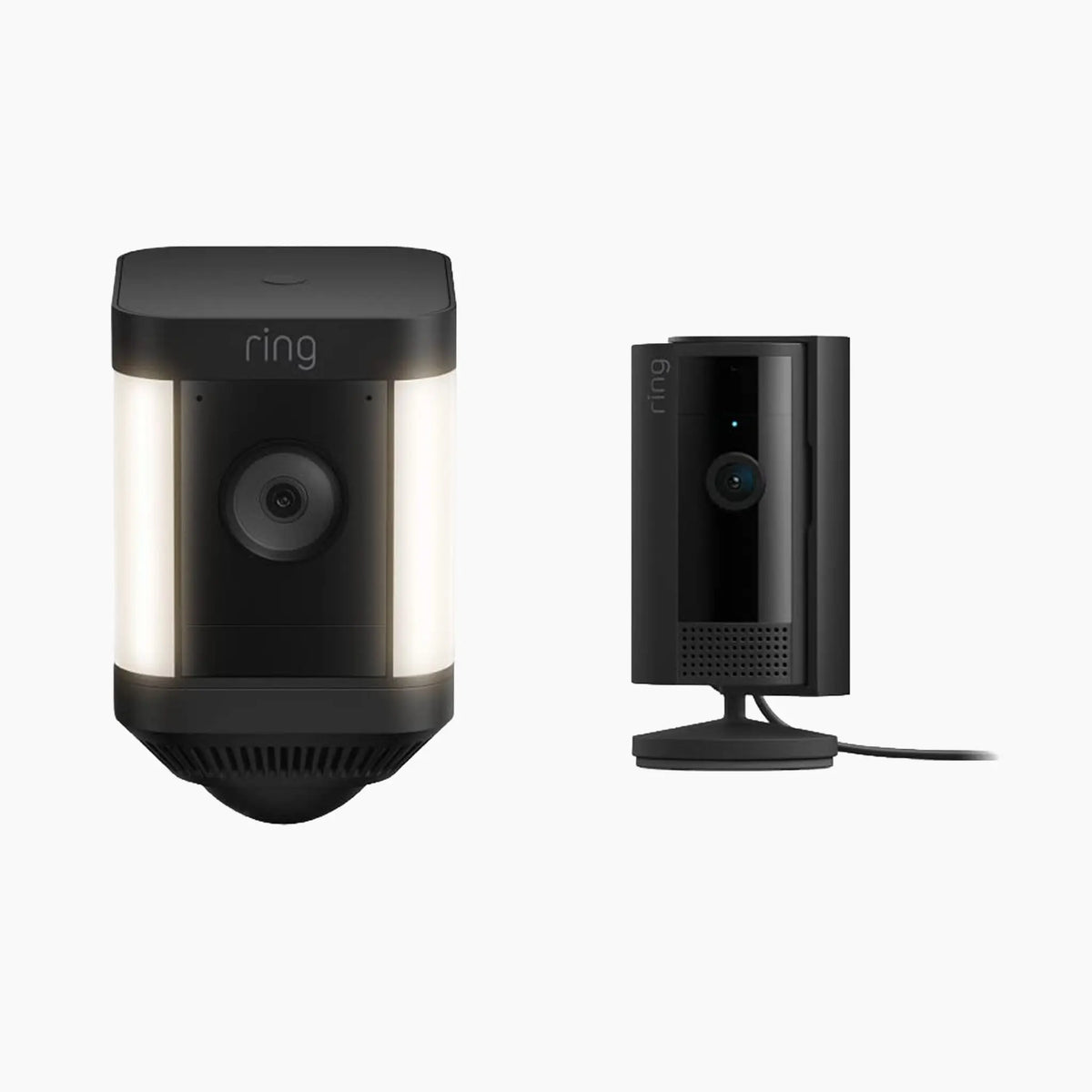 Ring Spotlight Cam Plus showing outdoors and desktop cameras