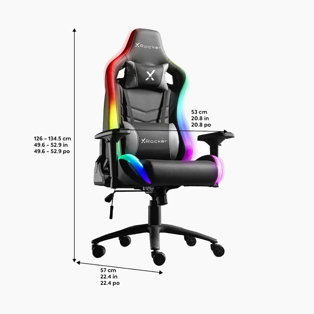 X Rocker Opal RGB gaming chair with Neo Motion Sync LED lighting measurements
