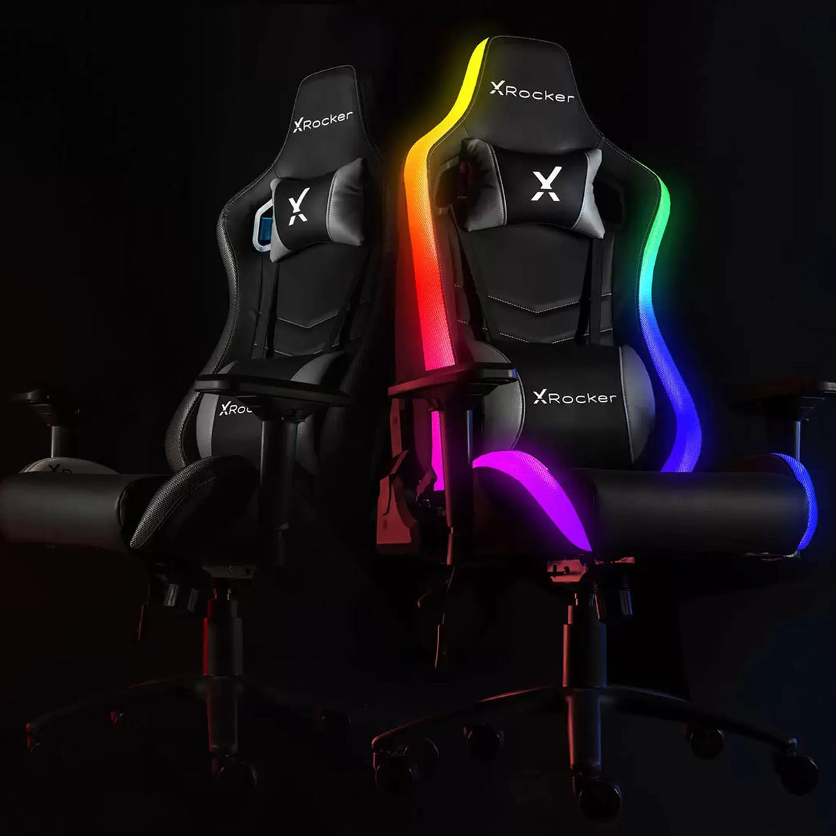 X Rocker Opal gaming chair RGB with lights on